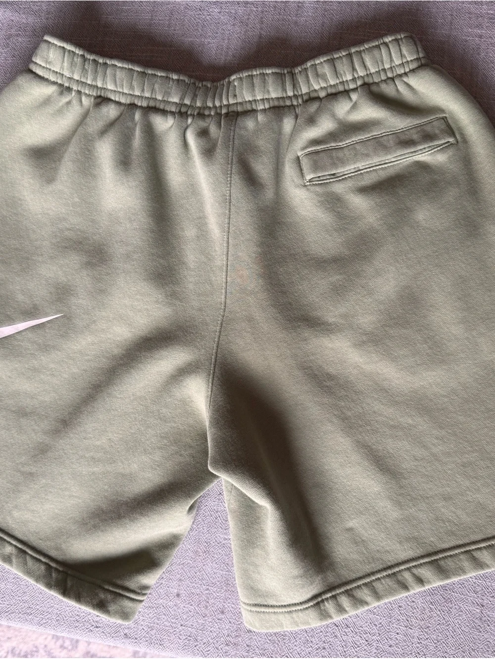 Nike Men’s Olive Green Athletic Shorts with White Swoosh